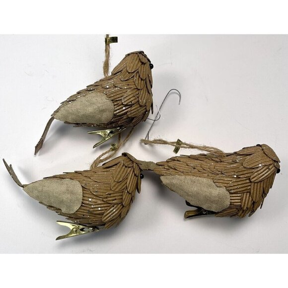 Lot 6 Bird Themed Rustic Holiday CHRISTMAS TREE ORNAMENTS Owl Birdhouse Beige - Picture 3 of 9